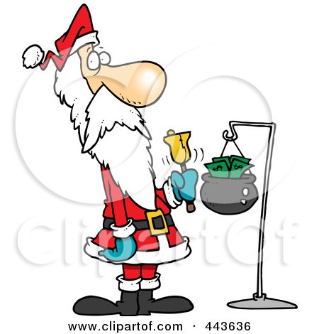 Royalty-Free (RF) Clip Art Illustration of a Cartoon Santa Ringing A Bell by toonaday