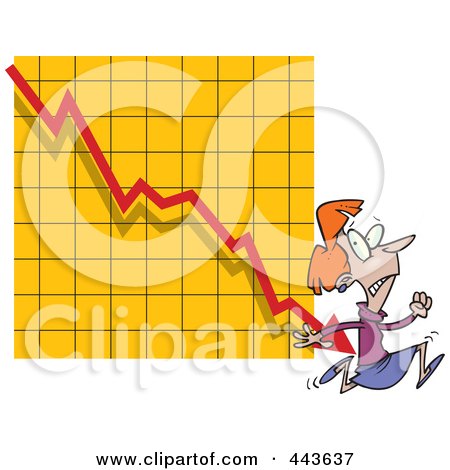 Royalty-Free (RF) Clip Art Illustration of a Cartoon Businesswoman Running From A Chart Arrow by toonaday