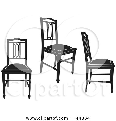 Clipart Illustration of Three Black Silhouetted Antique Chairs by Frisko