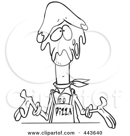 Royalty-Free (RF) Clip Art Illustration of a Cartoon Black And White Outline Design Of A Pizza Man With Dough On His Head by toonaday