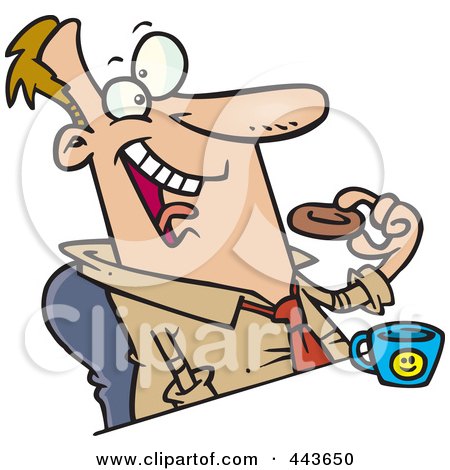 Royalty-Free (RF) Clip Art Illustration of a Cartoon Businessman Eating A Donut by toonaday