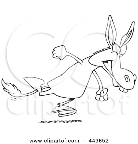 Royalty-Free (RF) Clip Art Illustration of a Cartoon Black And White Outline Design Of A Running Donkey by toonaday