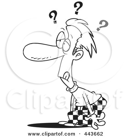 Royalty-Free (RF) Clip Art Illustration of a Cartoon Black And White Outline Design Of A Confused Doofus by toonaday