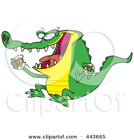 Royalty-Free (RF) Clip Art Illustration of a Cartoon An Alligator Eating A Donut by toonaday