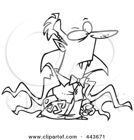 Royalty-Free (RF) Clip Art Illustration of a Cartoon Black And White Outline Design Of A Vampire In A Long Cape by toonaday