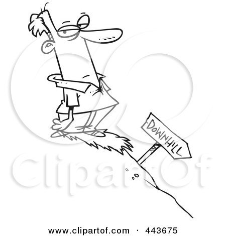 Royalty-Free (RF) Clip Art Illustration of a Cartoon Black And White Outline Design Of A Man Facing Downhill by toonaday