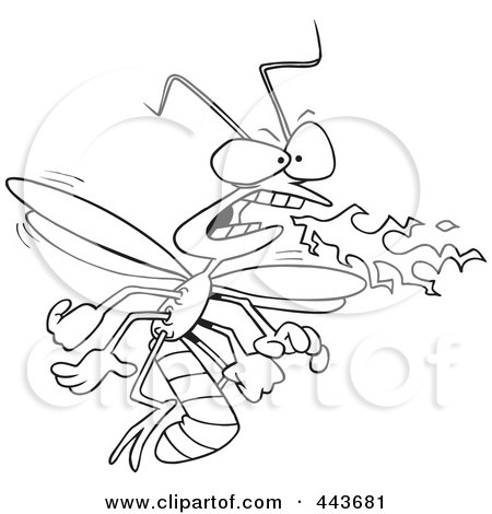 Royalty-Free (RF) Clip Art Illustration of a Cartoon Black And White Outline Design Of A Flaming Dragonfly by toonaday
