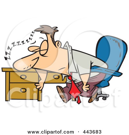 Royalty-Free (RF) Clip Art Illustration of a Cartoon Tired Businessman Sleeping On His Desk by toonaday