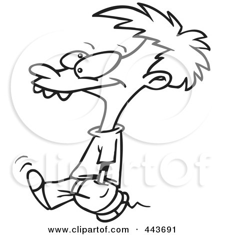 Royalty-Free (RF) Clip Art Illustration of a Cartoon Black And White Outline Design Of A Walking Doofus by toonaday