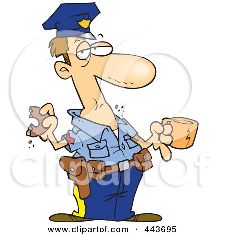 Royalty-Free (RF) Clip Art Illustration of a Cartoon Police Man Eating A Donut by toonaday
