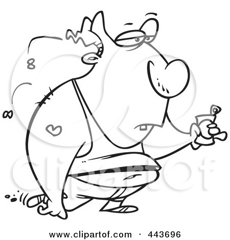 Royalty-Free (RF) Clip Art Illustration of a Cartoon Black And White Outline Design Of A Gross Man Carrying A Can by toonaday