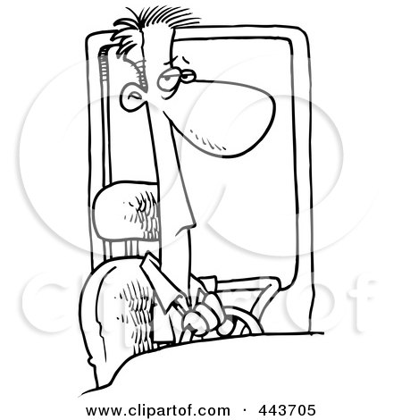 Royalty-Free (RF) Clip Art Illustration of a Cartoon Black And White Outline Design Of A Male Driver by toonaday
