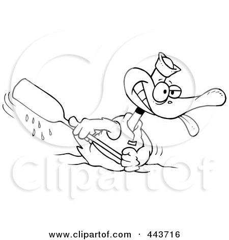 Royalty-Free (RF) Clip Art Illustration of a Cartoon Black And White Outline Design Of A Rowing Duck by toonaday