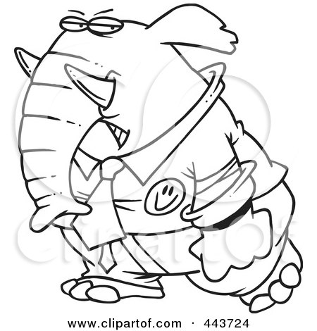 Royalty-Free (RF) Clip Art Illustration of a Cartoon Black And White Outline Design Of A Grumpy Business Elephant by toonaday