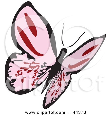 Clipart Illustration of a Fluttering Pink Butterfly Flying Up And Right by Frisko