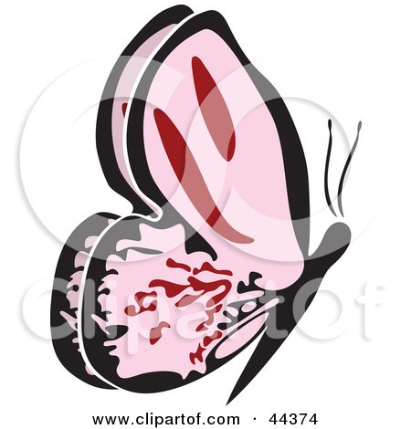 Clipart Illustration of a Fluttering Pink Butterfly Flying Right by Frisko