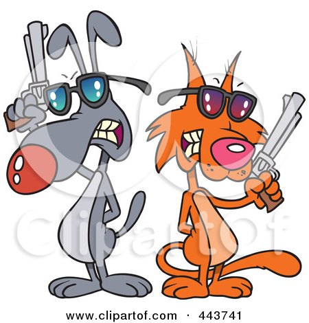 Royalty-Free (RF) Clip Art Illustration of a Cartoon Cat And Dog Duel by toonaday