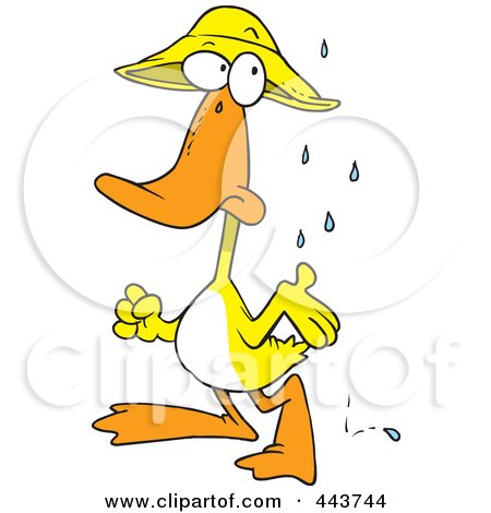 Royalty-Free (RF) Clip Art Illustration of a Cartoon Duck In The Rain by toonaday