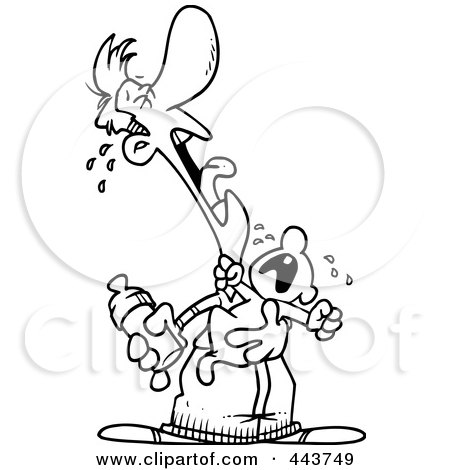 Royalty-Free (RF) Clip Art Illustration of a Cartoon Black And White Outline Design Of A Father And Baby Crying A Duet by toonaday
