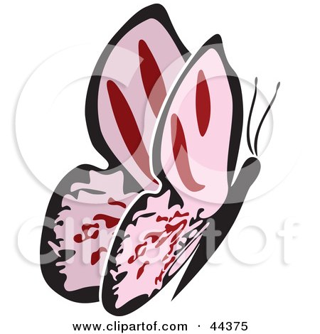 Clipart Illustration of a Fluttering Pink Butterfly Going Right by Frisko
