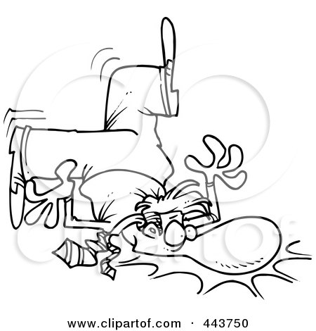 Royalty-Free (RF) Clip Art Illustration of a Cartoon Black And White Outline Design Of A Clumsy Businessman Falling On His Face by toonaday