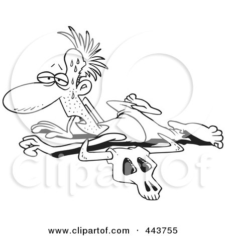 Royalty-Free (RF) Clip Art Illustration of a Cartoon Black And White Outline Design Of A Crawling Man In A Drought by toonaday