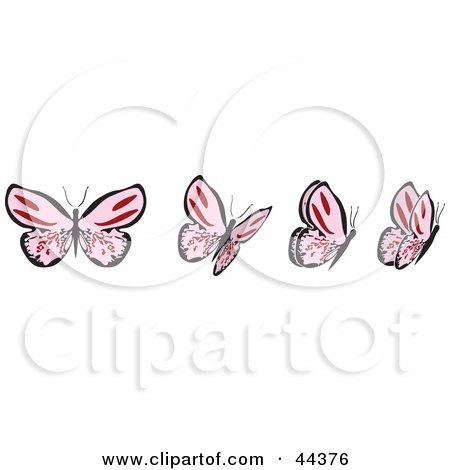 Clipart Illustration of a Fluttering Pink Butterfly In Motion by Frisko