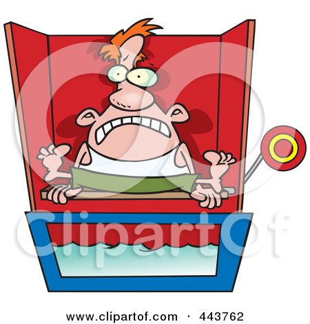 Royalty-Free (RF) Clip Art Illustration of a Cartoon Man Sitting On A Dunk Tank by toonaday
