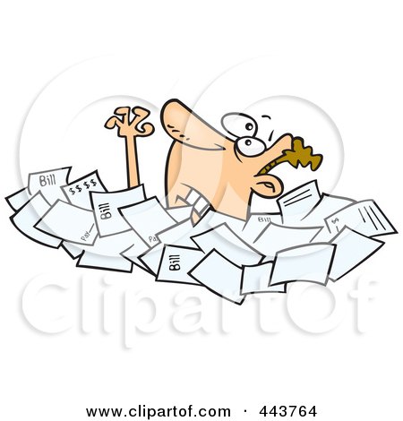 Royalty-Free (RF) Clip Art Illustration of a Cartoon Businessman Drowning In Papers by toonaday