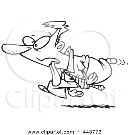Royalty-Free (RF) Clip Art Illustration of a Cartoon Black And White Outline Design Of A Drooling Businessman Running by toonaday