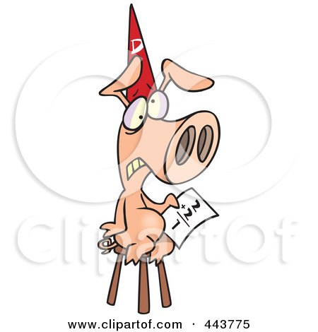 Royalty-Free (RF) Clip Art Illustration of a Cartoon Pig Wearing A Dunce Hat by toonaday