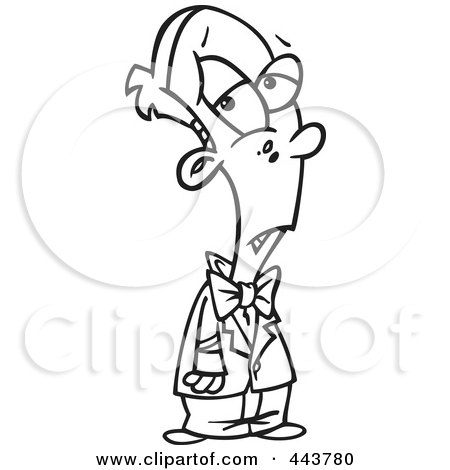 Royalty-Free (RF) Clip Art Illustration of a Cartoon Black And White Outline Design Of A Dressed Up Boy by toonaday