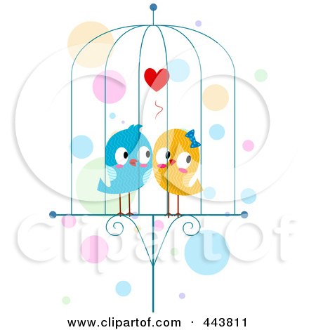 Royalty-Free (RF) Clip Art Illustration of Two Lovebirds In A Cage by BNP Design Studio