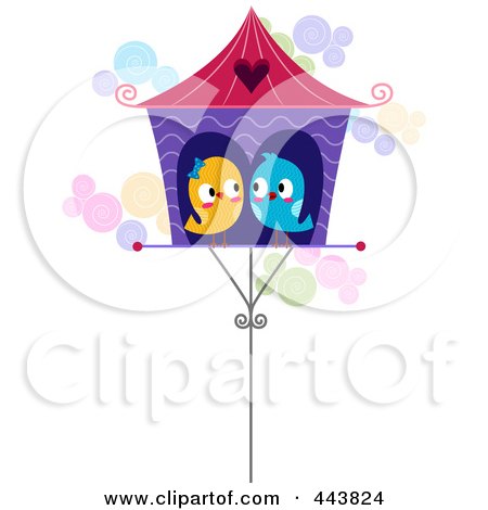 Royalty-Free (RF) Clip Art Illustration of Love Birds In Their House by BNP Design Studio