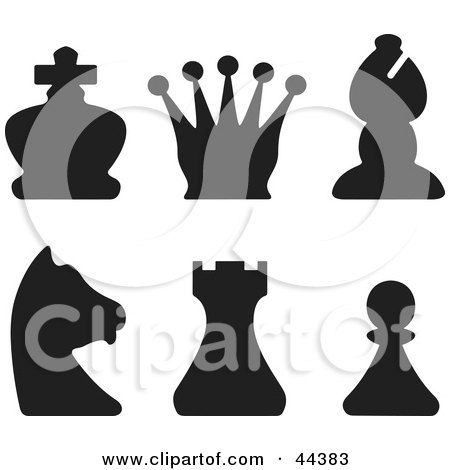 Clipart Illustration of a Collage Of Black Silhouette Of Black Pieces From A Chess Game by Frisko