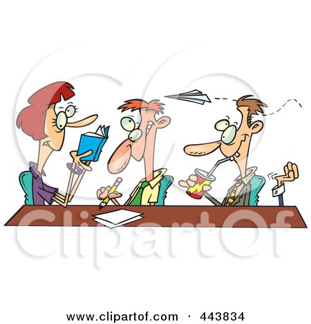 Royalty-Free (RF) Clip Art Illustration of a Cartoon Business Team Clowning Around In A Meeting by toonaday