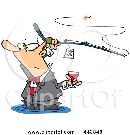 Cartoon Man Fancy Fishing With Wine Posters, Art Prints by