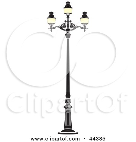 Clipart Illustration of a Triple Bulb Wrought Iron Street Lamp by Frisko