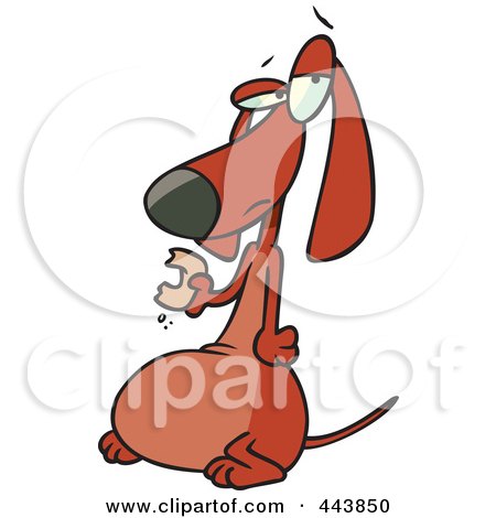 Royalty-Free (RF) Clip Art Illustration of a Cartoon Fat Wiener Dog Eating A Donut by toonaday