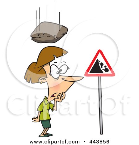 Royalty-Free (RF) Clip Art Illustration of a Cartoon Rock Falling Down On A Woman by toonaday