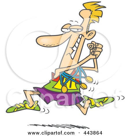 Royalty-Free (RF) Clip Art Illustration of a Cartoon Runner Sporting His Medals by toonaday