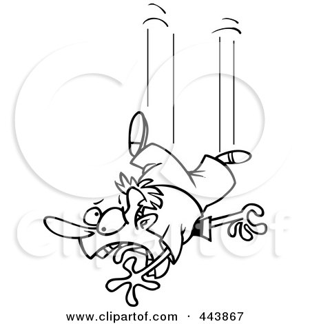 Royalty-Free (RF) Clip Art Illustration of a Cartoon Black And White Outline Design Of A Falling Man by toonaday