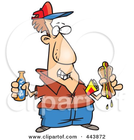 Royalty-Free (RF) Clip Art Illustration of a Cartoon Man With Soda And A Hot Dog by toonaday