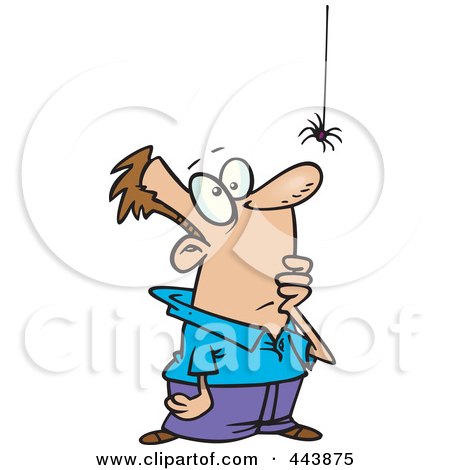 Royalty-Free (RF) Clip Art Illustration of a Cartoon Fascinated Man Watching A Spider by toonaday