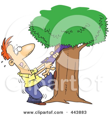 Royalty-Free (RF) Clip Art Illustration of a Cartoon Man Tugging An Arm From His Family Tree by toonaday