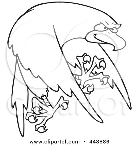Royalty-Free (RF) Clip Art Illustration of a Cartoon Black And White Outline Design Of A Tough Falcon by toonaday