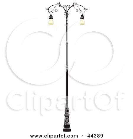 Clipart Illustration of a Double Bulb Wrought Iron Street Lamp by Frisko