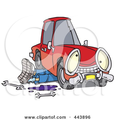 Royalty-Free (RF) Clip Art Illustration of a Cartoon Mechanic Working Under  A Car by toonaday #443896