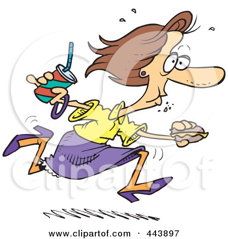 Royalty-Free (RF) Clip Art Illustration of a Cartoon Woman Eating On The Run by toonaday