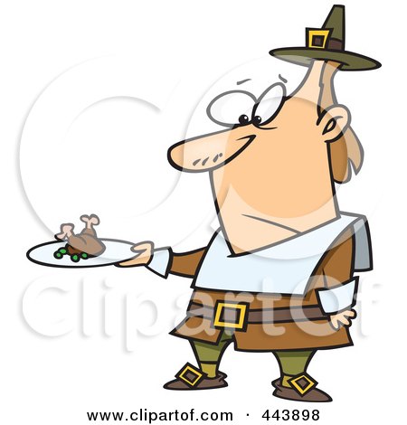Royalty-Free (RF) Clip Art Illustration of a Cartoon Pilgrim Man Carrying A Meagre Meal by toonaday